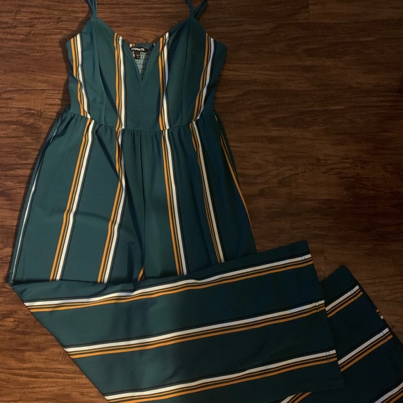 Express Pants - Green-striped Jumpsuit